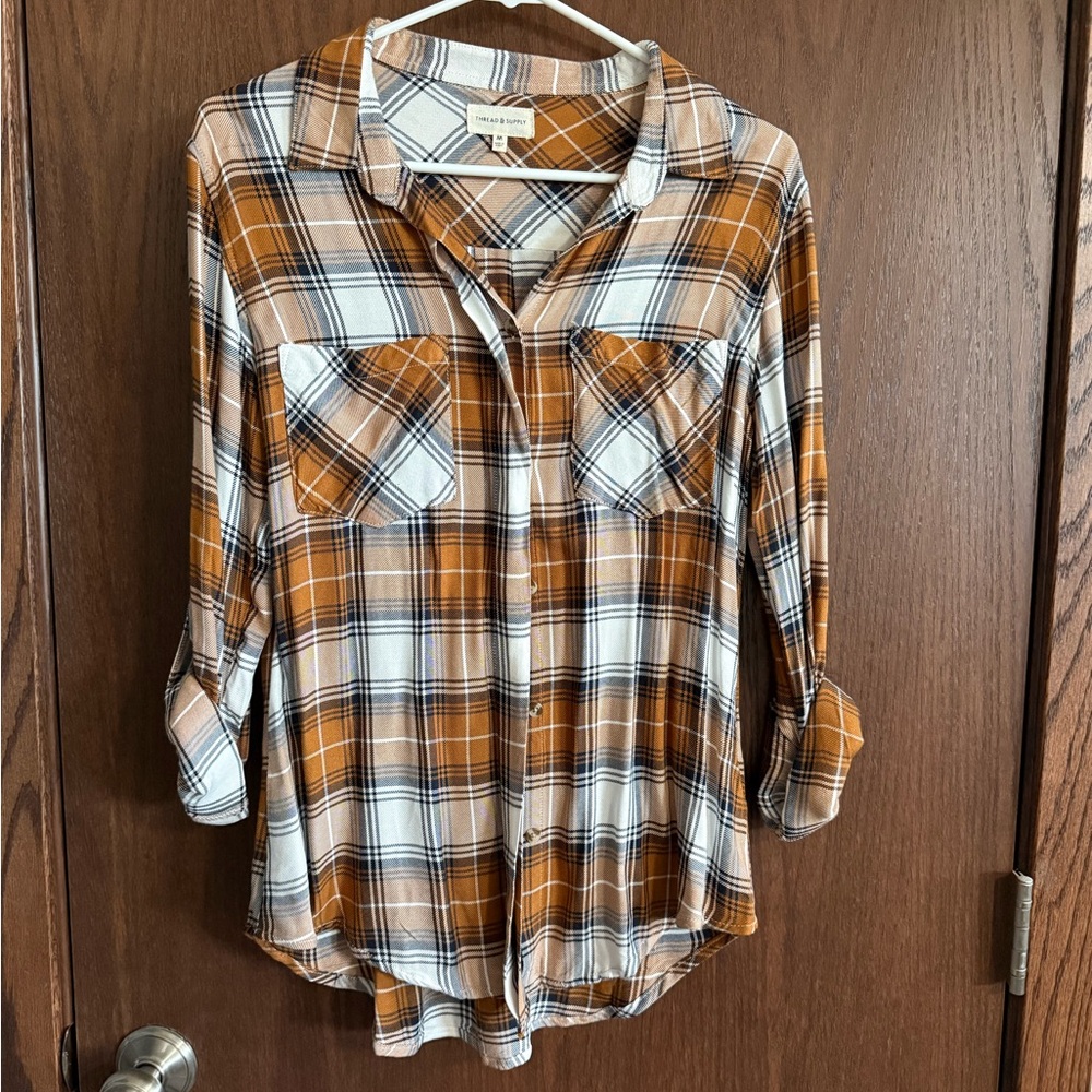 Mustard Plaid Button-Up Shirt